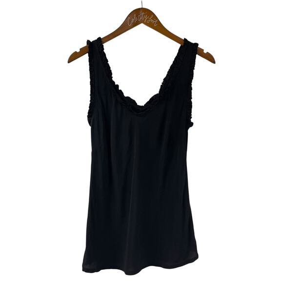 Black Ruffle Trim Tank Top Double V Viscose Italy Small - Picture 1 of 5